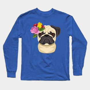 Pug dog portrait flat Long Sleeve T-Shirt